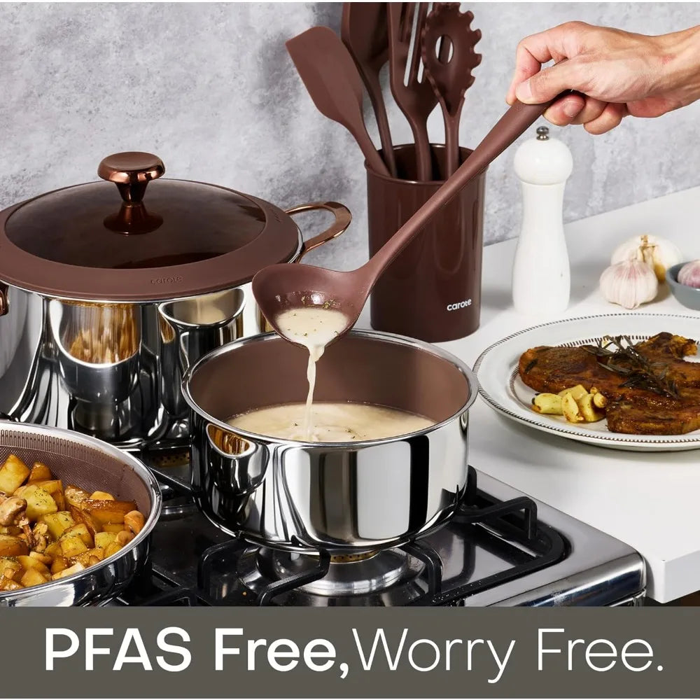 US Shipping 22-Piece Stainless Steel Cookware Set with Detachable Handle Ceramic Hybrid Nonstick Pots and Pans Titanium