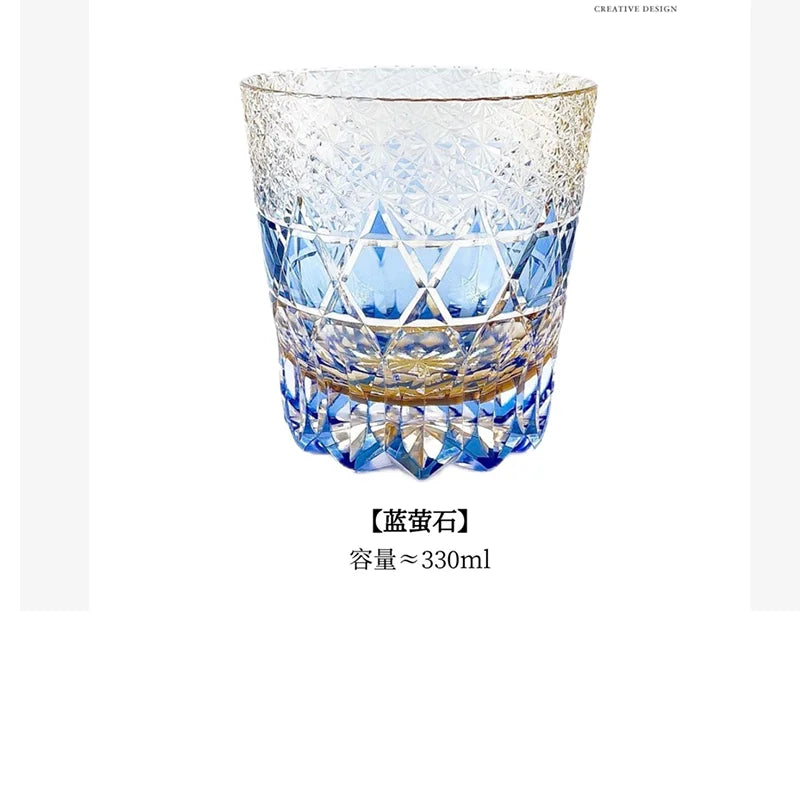 CHAMVIN'S Amethyst Edo Kiriko Hand-Engraved Whiskey Glass Crystal Tumbler Barware