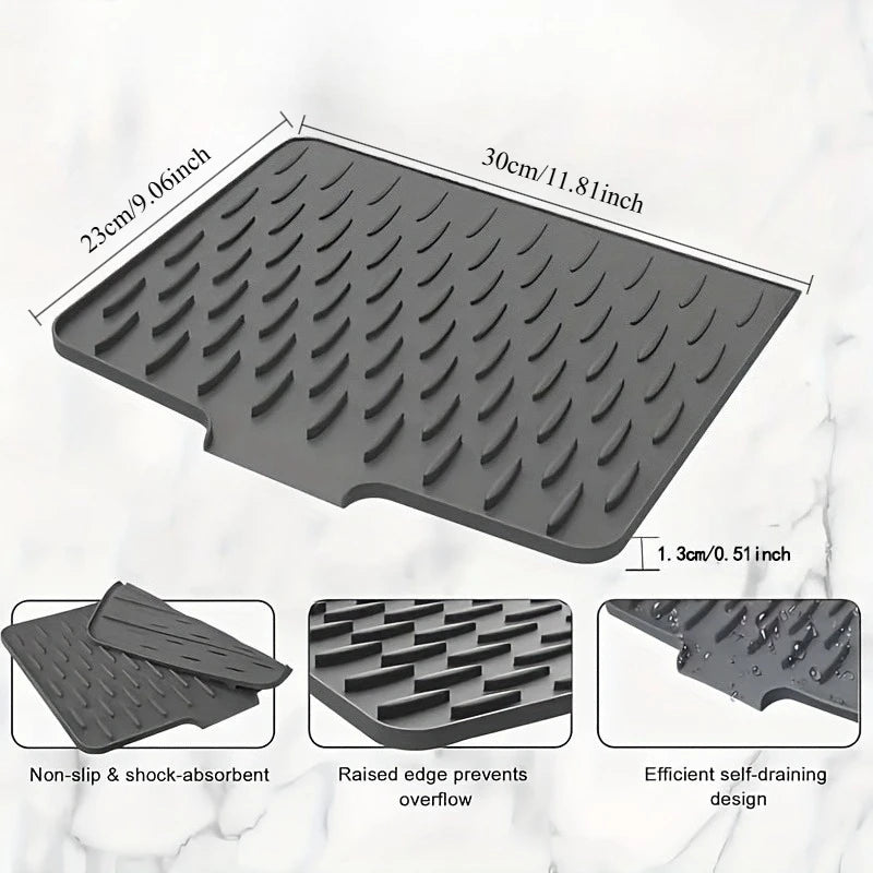 Heat Resistant Silicone Dish Drying Mat Non Slip Drainage Sink Counter Pad Easy Clean Kitchen Tableware Mat Space Saving Storage