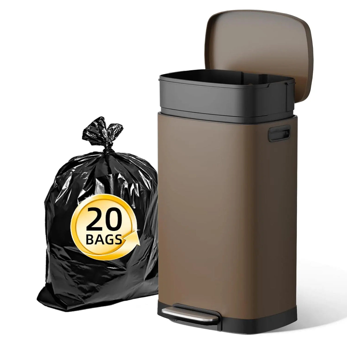 KUK 13 Gallon/50L Stainless Steel Step Pedal Kitchen Trash Can with Lid