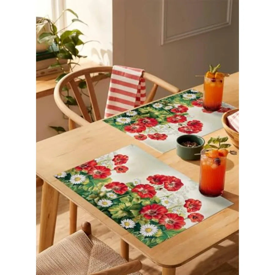 Table Placemats Set of 4 Summer Botanical Blossom Floral Wipeable Place Mats for Dining Tables Country Wild Flowers Washable Ta