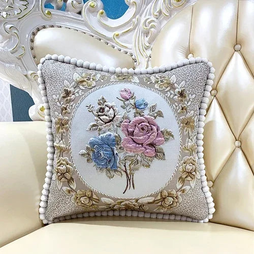 2pcs European Flower Throw Pillow Cover Waist Luxury Sofa Pillowcase Bedhead Backrest Anti Scratch Living Room Cushion Covers