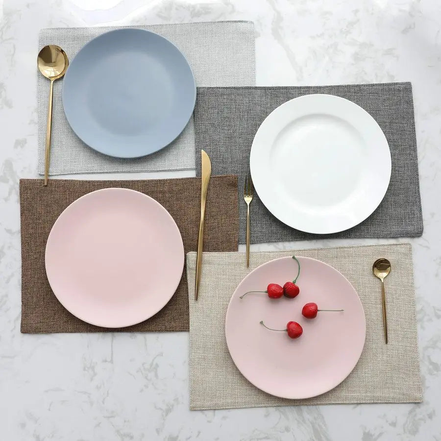 Placemats Set of 8 Heat Resistant Dining Table Place Mats Plate Mat Cloth Placemats Kitchen Table Mats Indoor Outdoor, Light Lin