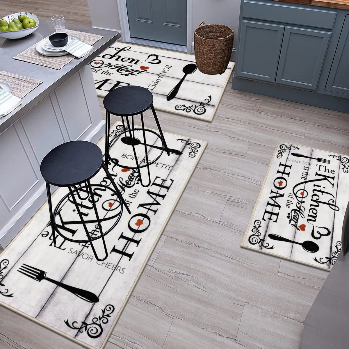 VIKAMA 3-Piece Kitchen Rug Set Machine Washable Kitchen Anti-Slip Suitable for Kitchen Rugs and Mats Ideal for Kitchen Use
