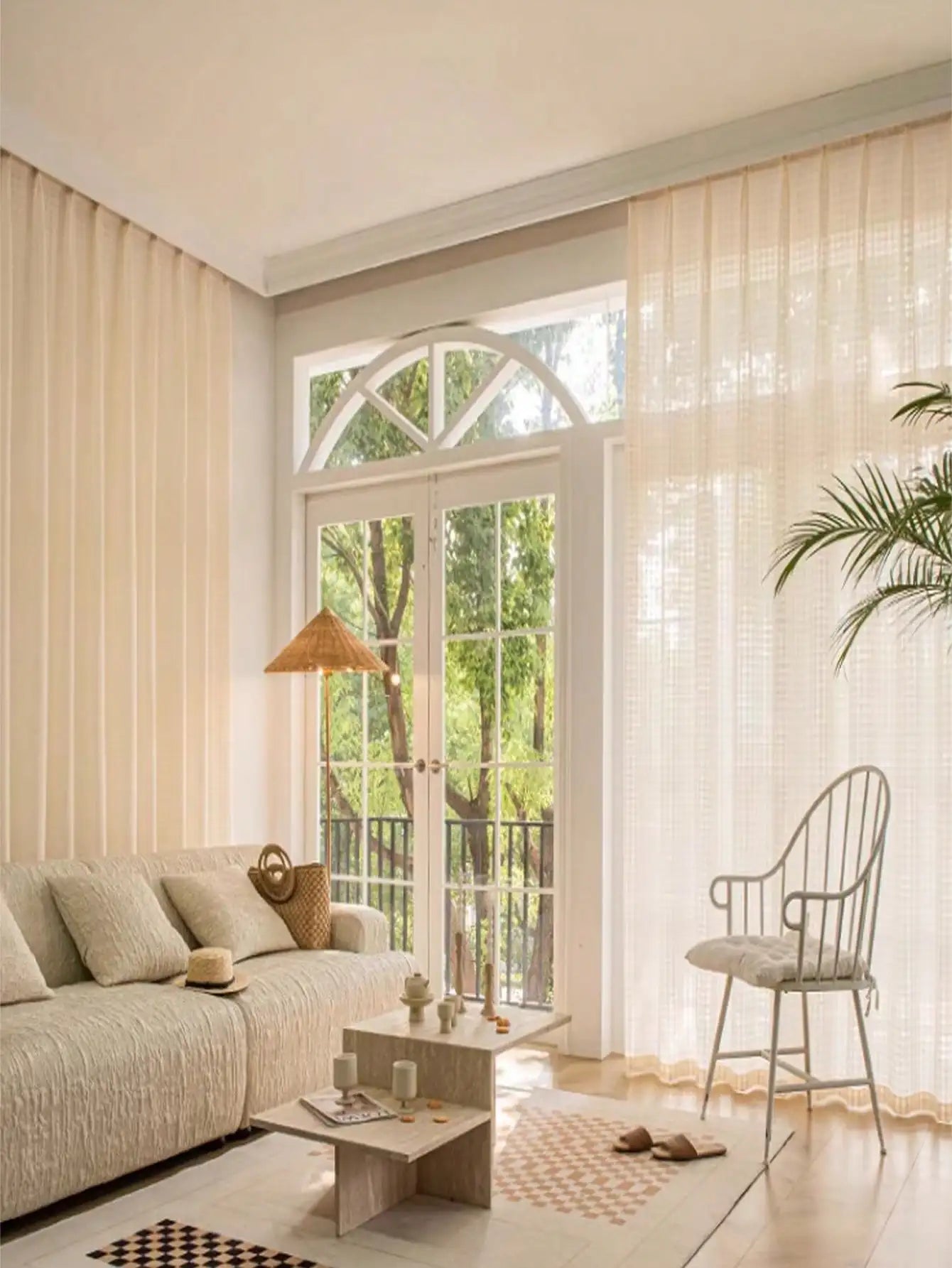 Dream of high-end lattice residential lonely japanese-style log wind bedroom balcony hemp yarn curtain