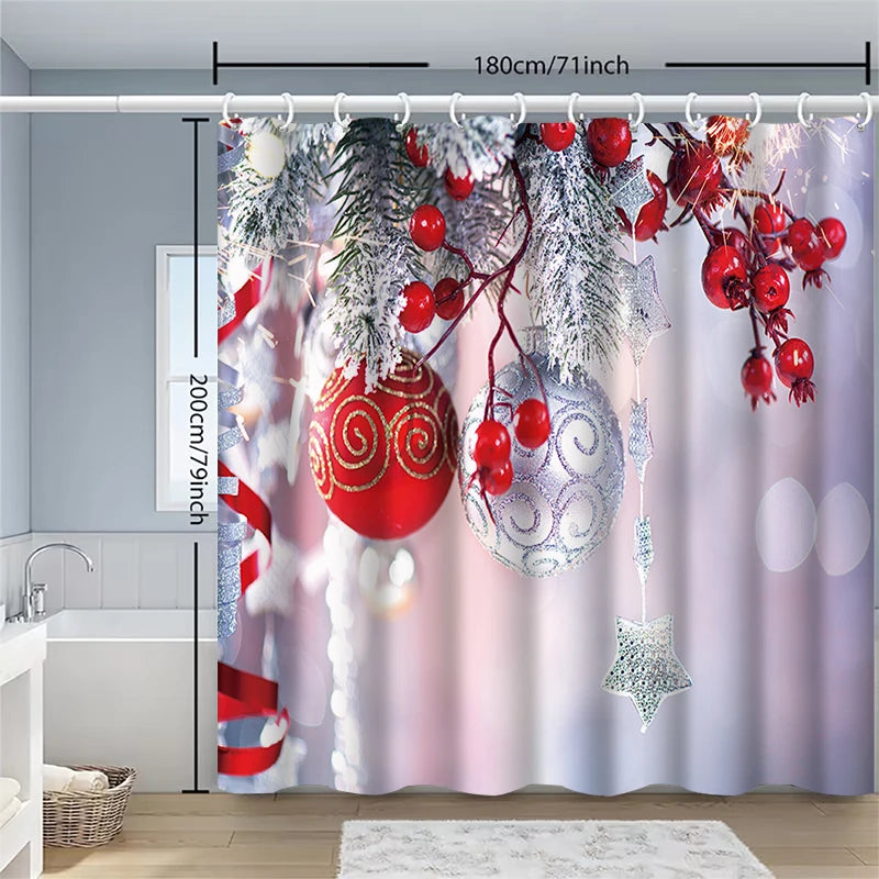 1pc Christmas hanging ball Shower Curtain with Metal Grommets, Polyester Bath Curtain Widow Curtain Bathroom Decor & Accessories