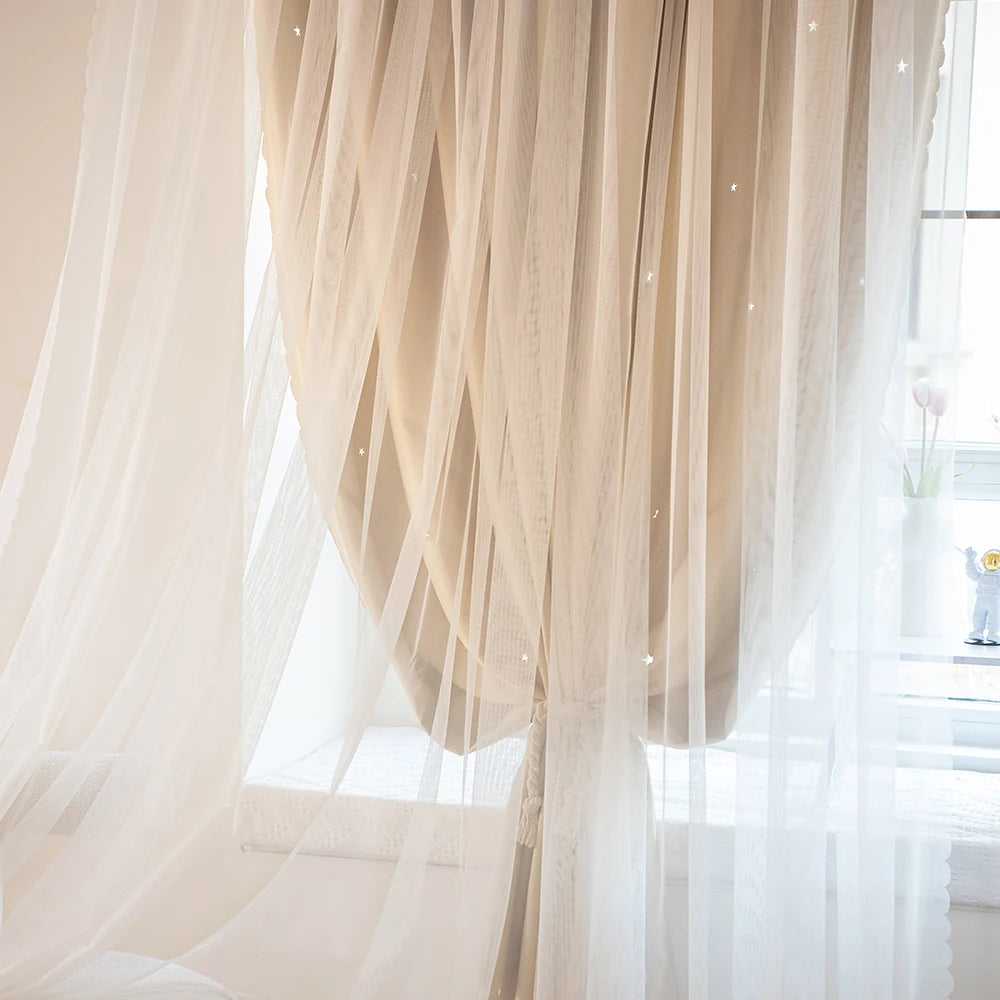 1pc Modern Double Layer Sheer Curtains - Sun Filtering Window Drapes for Living Room & Bedroom