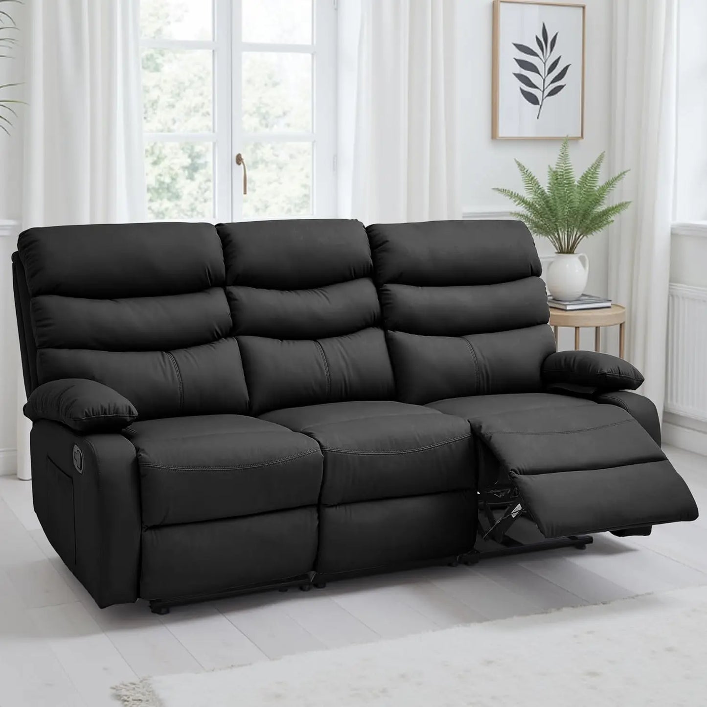 Manual 3 Seat Reclining Sofa Leather 3-Seater Manual Reclining Couch with Overstuffed Arms 3 Seater Couch Recliner, Customized