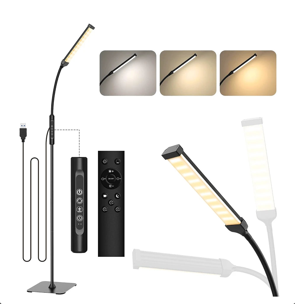 Living Room LED Floor Lamp 108 LEDs Standing Lamp 3 Color Mode Light Warm White 360°Adjustable Lights Flexible Gooseneck Dimmable USB Powered for BedRoom Reading Office