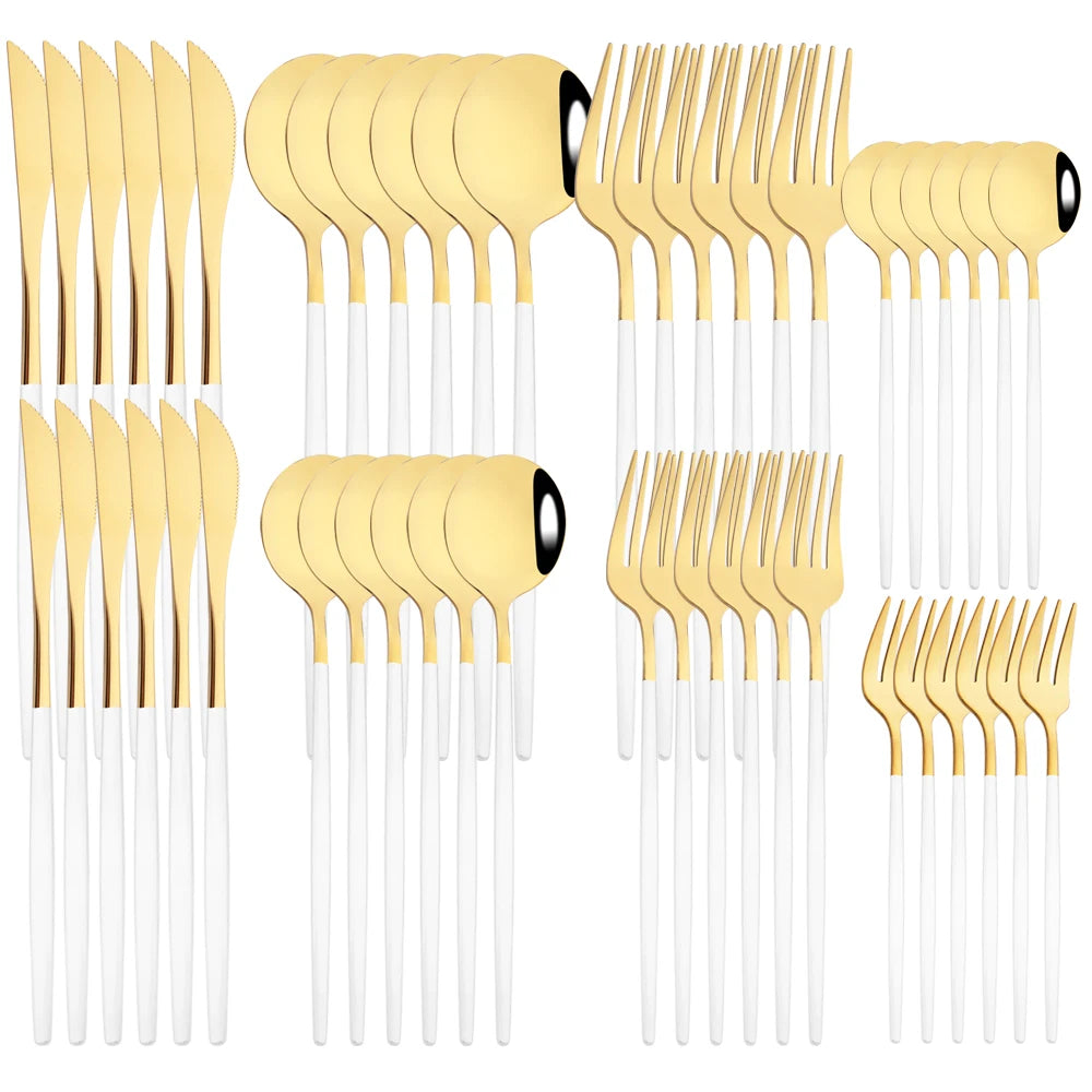 48pcs Black Gold Cutlery Set Knife Dessert Fork Coffee Spoon Dinnerware Stainless Steel Tableware Western Party Kitchen Flatware