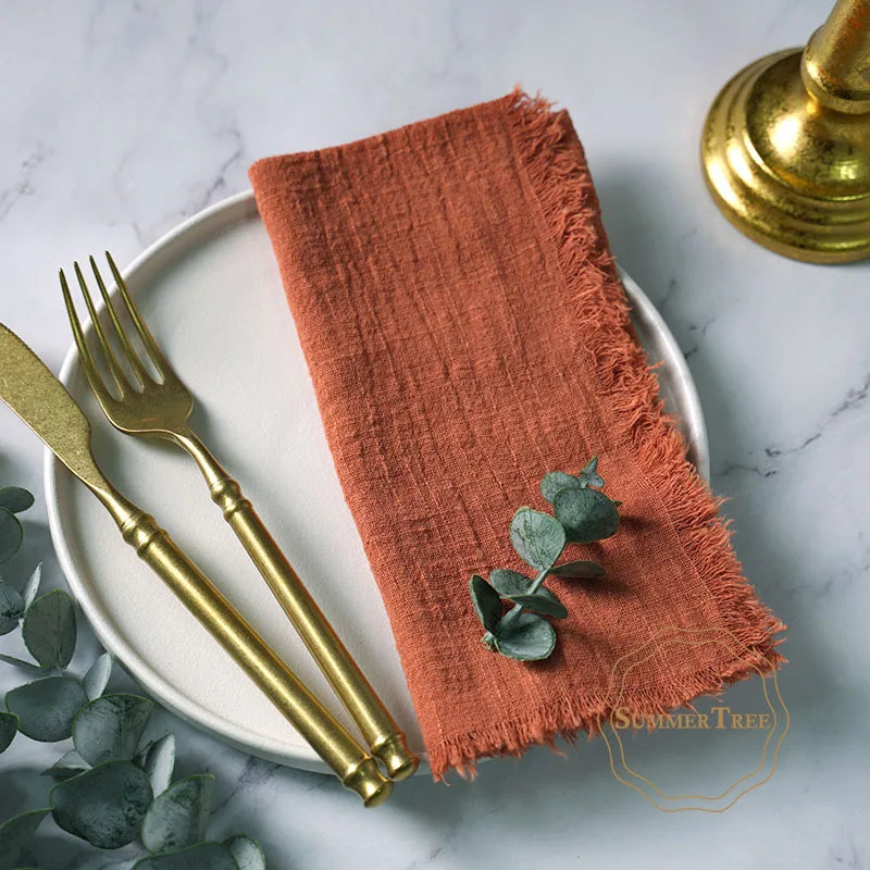 10pcs Napkins 41x41cm Cotton Cloth Gauze Retro Burr Rustic Towel Dining Place Mats Wedding Party Linen Fabric Table Decoration