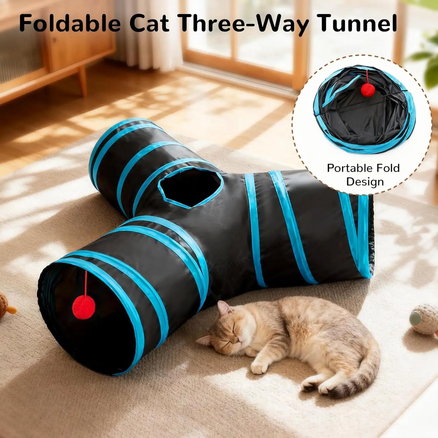 Pet Cat Tunnel Tube Cat Toys 3 Way Collapsible Tunnels for Indoor Cats Kitty Bored Peek Hole Toy Ball cat accessories
