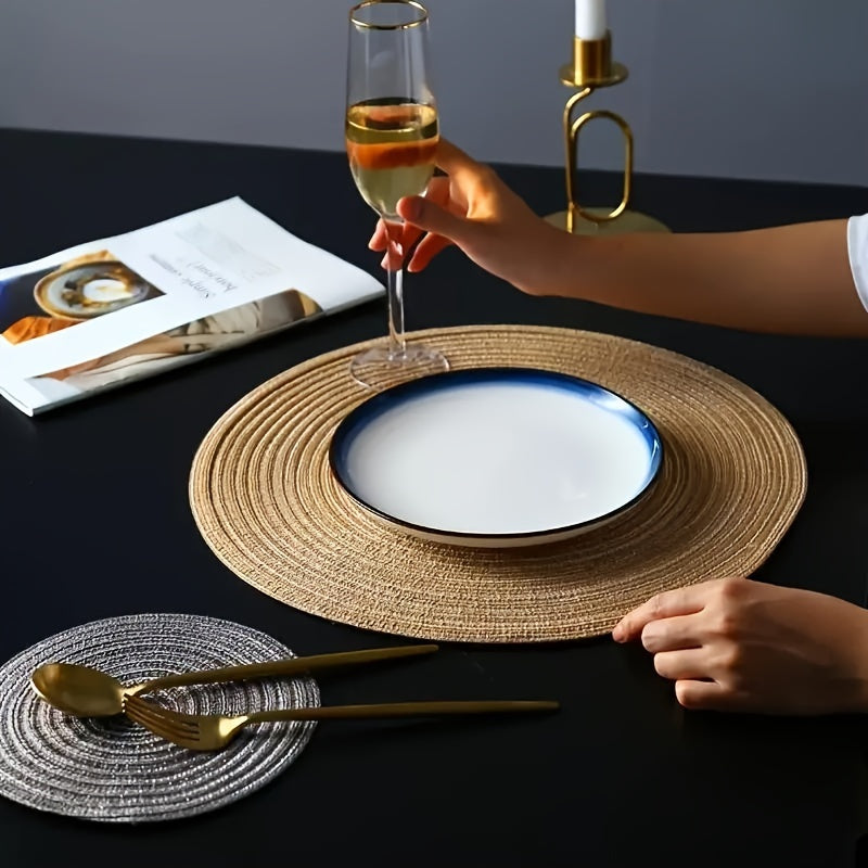 12-Pack Round Placemats, 4.3in & 15in, Polyester Table Mats, Japanese Style, Heat-Resistant, Non-Slip, Dishware Protector, Hand Wash Only, Home Kitchen Decor