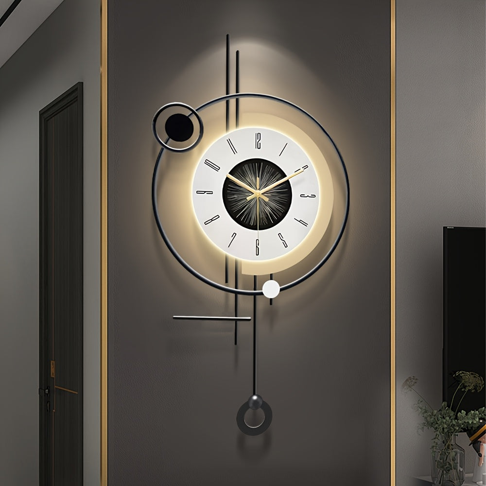 27*13in Large Modern Wall Clock with Light, Creative Silent Wall Clocks Decorative for Kitchen, Entryway, Bedroom, Office, Dinning Room, Metal Wall Decor
