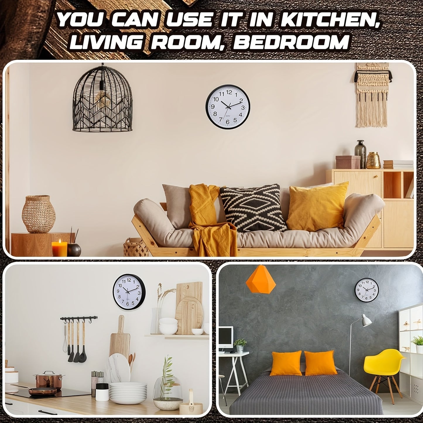 12pcs 10 Inch Round Silent Non-Ticking Wall Clocks - Battery Operated Quartz Modern Decorative Clocks with Easy-Read Black Numerals & White Face for Home, Bedroom, Kitchen, Office (Black Frame), Modern Wall Clocks for Home, B