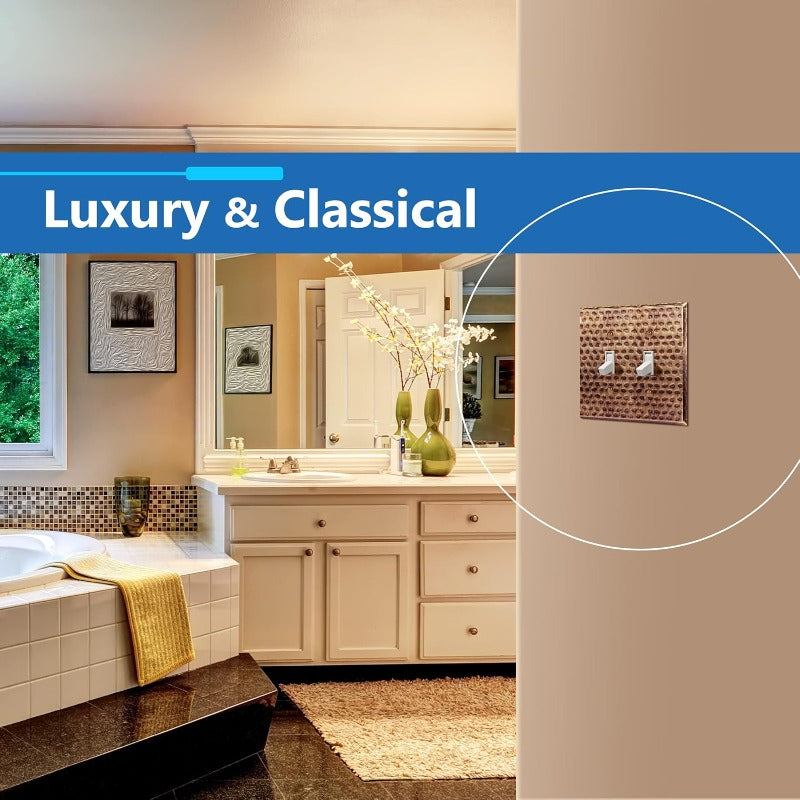 LIDER Stainless Steel Toggle Light Switch Wall Plate - Corrosion-Resistant Heavy-Duty Switch Cover with Hammered Antique Copper, Compatible for Single/Double /Masonry Walls, Mid-Size 2-Gang (4.88"x4.92") 201 SS LMWP-12M-HAC w