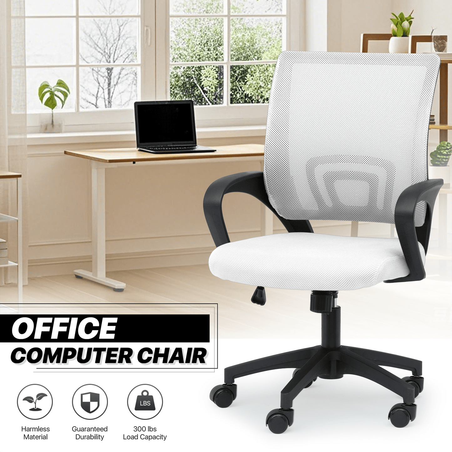 Mesh Office Home Chair, Mid Back Ergonomic Rolling Swivel Chair with Padded Seat and Armrest