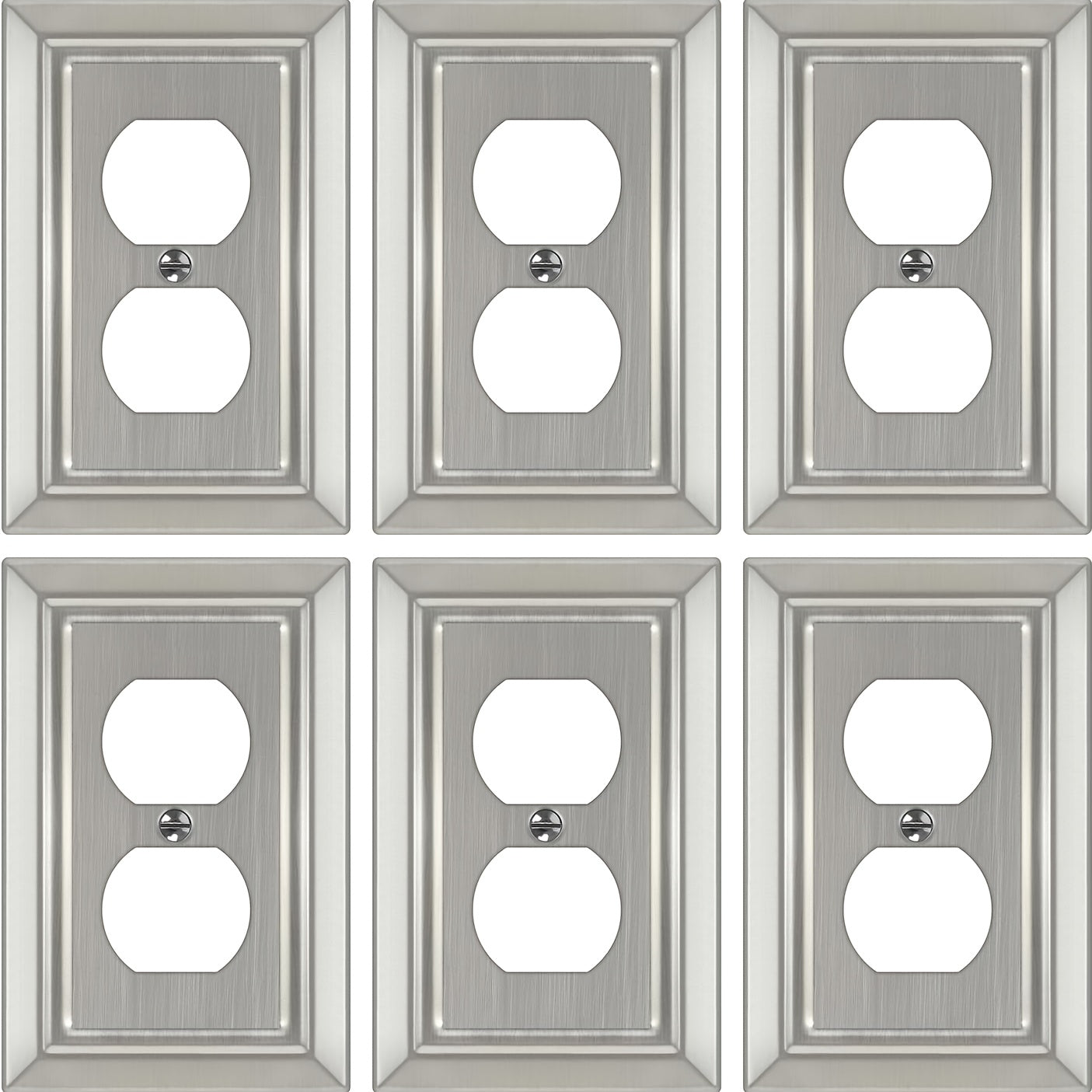 3-Gang Decorative Brushed Nickel Light Switch and Outlet Cover Plates - Heavy-Duty Metal Construction, Easy Screw-In Installation, Modern Minimalist Design with Rounded Corners & Edges, Compatible with Single/Double Switches,