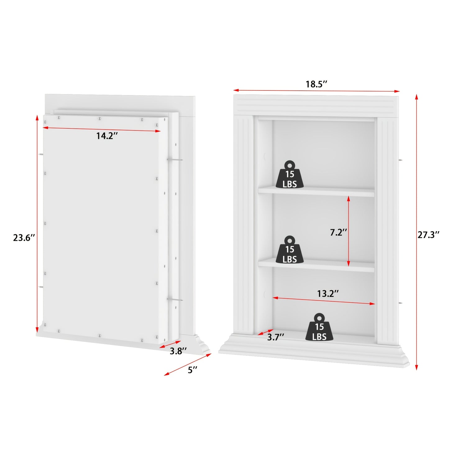 Recessed Shower Niche With Shelf, Recessed Shower Cabinet With 3 Shelves, No Tile Needed, Furniture For Home, Niche Shower For Bathroom Storage, Over-Mounted Installation, White