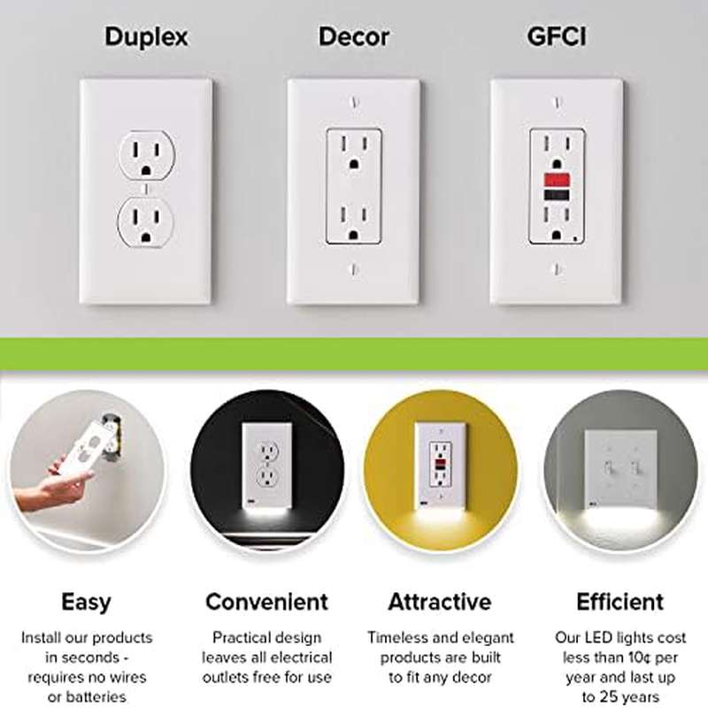 Wall Plate with LED Night Lights for GFCI Outlets | Auto On Off Sensor, Replaces Plug-In Night Light, Uncharged Power Mode