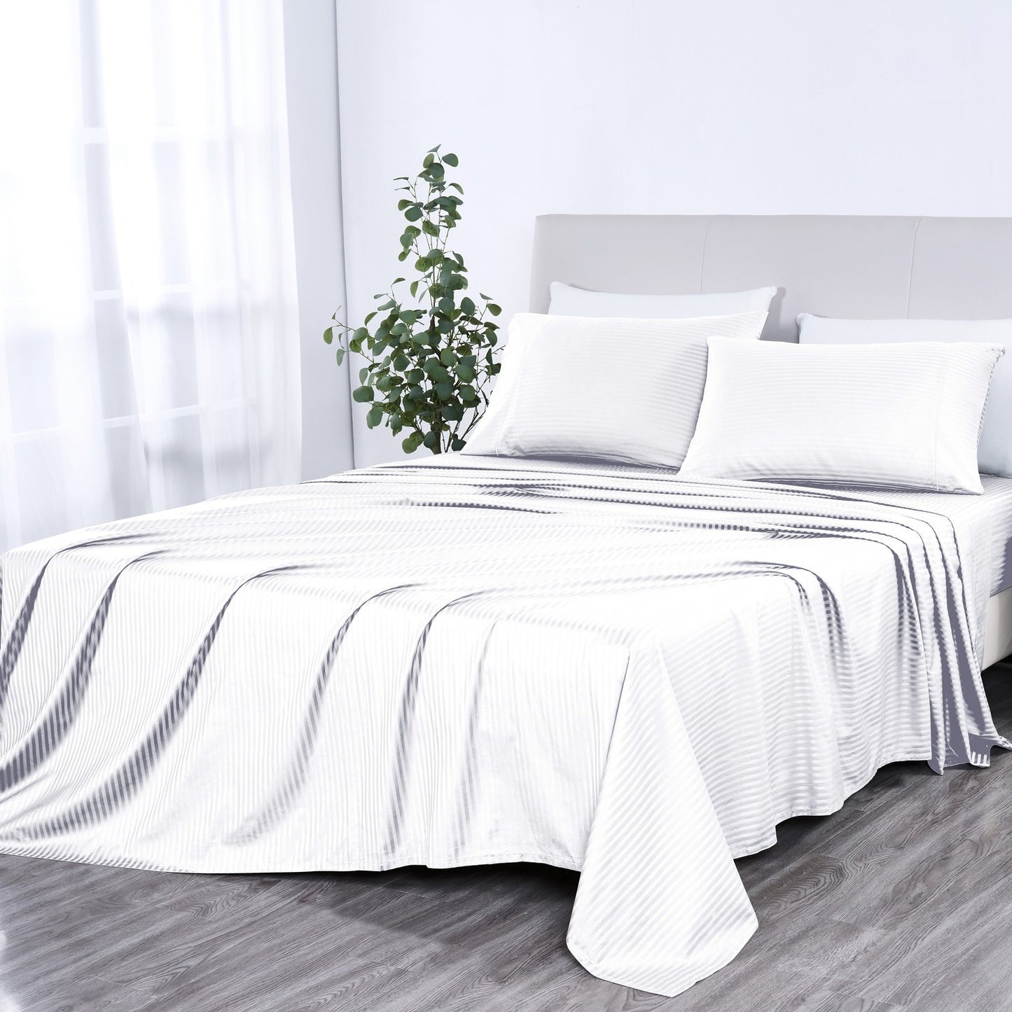 1000 Thread Count Egyptian Cotton Damask Stripe Sheet Set - Long-Lasting Quality, Durable, and Breathability for Premium Sleep