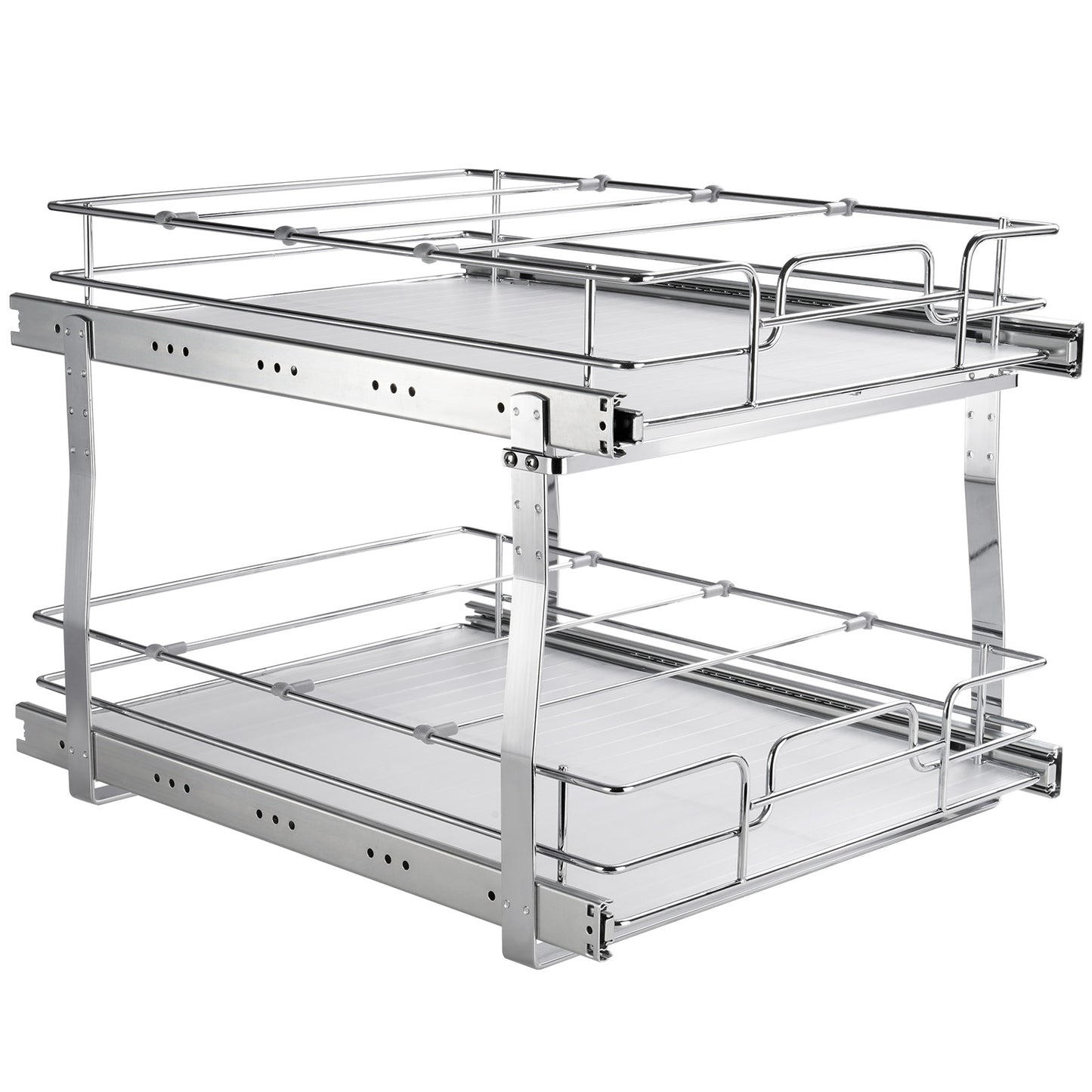 VEVOR 2 Tier 19"W x 20"D Pull Out Cabinet Organizer, Heavy Duty Slide Out Pantry Shelves, Chrome-Plated Steel Roll Out Drawers, Sliding Drawer Storage for Inside Kitchen Cabinet, Bathroom, Under Sink