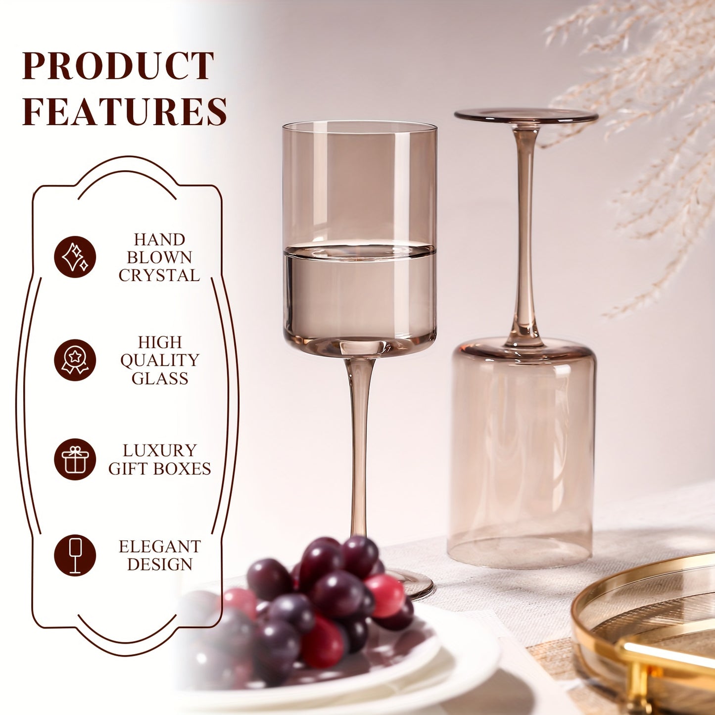 Soot Wine Glass Set (6-14 Oz) Hand Blown, Square Coloured Wine Glasses, Coloured Highball Glasses, Modern Wine Glasses Set Of 6, Wedding, Engagement, Couples, Anniversary And Christmas Eve, Christmas And Other Holiday Gifts