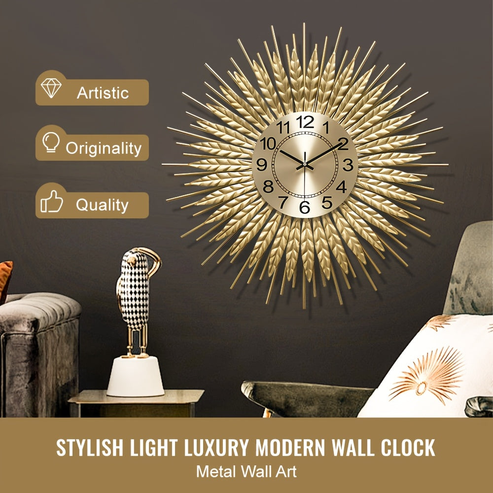 Golden Modern Silent Wall Clock For Living Room, 24 * 24 Inch Luxury Metal Decorative Wall Clocks, 3D Creative Timepiece For Home Decor Enthusiasts Perfect Gift For Housewarming Birthday