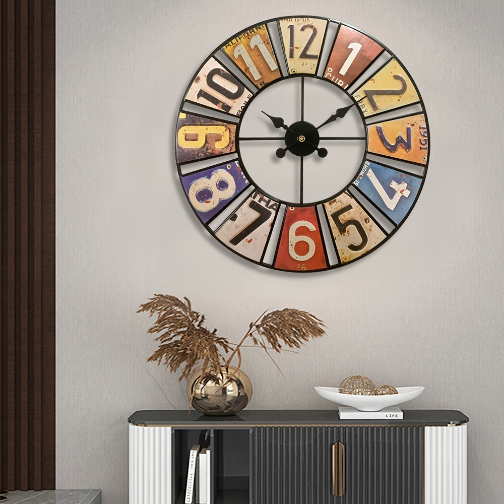 30" Retro 3D Metal Large Wall Clock, Silent Movement, For Outdoor And Indoor Use, Fashionable And Creative Timers, Home Decoration