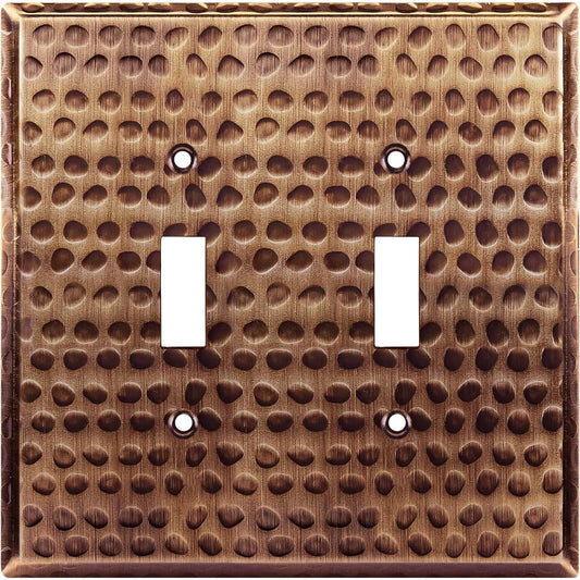 LIDER Stainless Steel Toggle Light Switch Wall Plate - Corrosion-Resistant Heavy-Duty Switch Cover with Hammered Antique Copper, Compatible for Single/Double /Masonry Walls, Mid-Size 2-Gang (4.88"x4.92") 201 SS LMWP-12M-HAC w