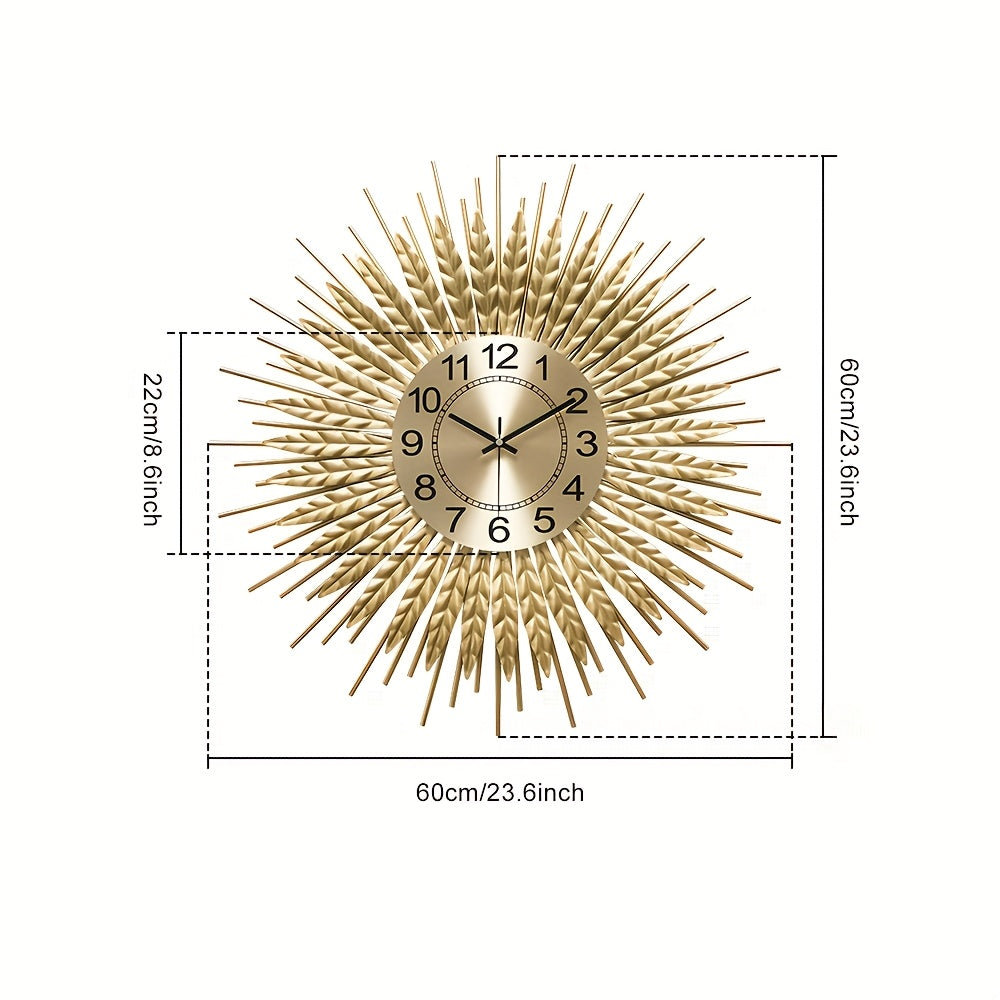 Golden Modern Silent Wall Clock For Living Room, 24 * 24 Inch Luxury Metal Decorative Wall Clocks, 3D Creative Timepiece For Home Decor Enthusiasts Perfect Gift For Housewarming Birthday