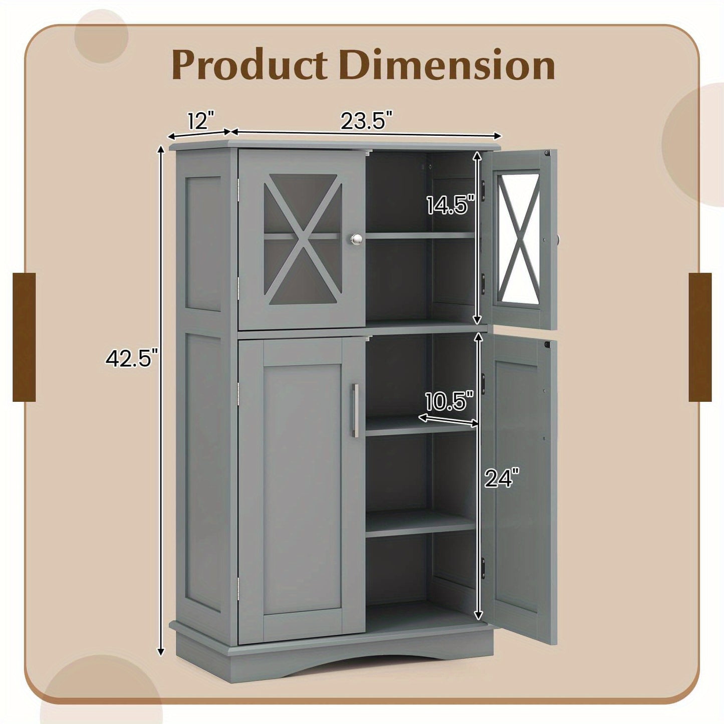Multigot Bathroom Storage Cabinet Linen Storage Cabinet with Doors and Adjustable Shelves