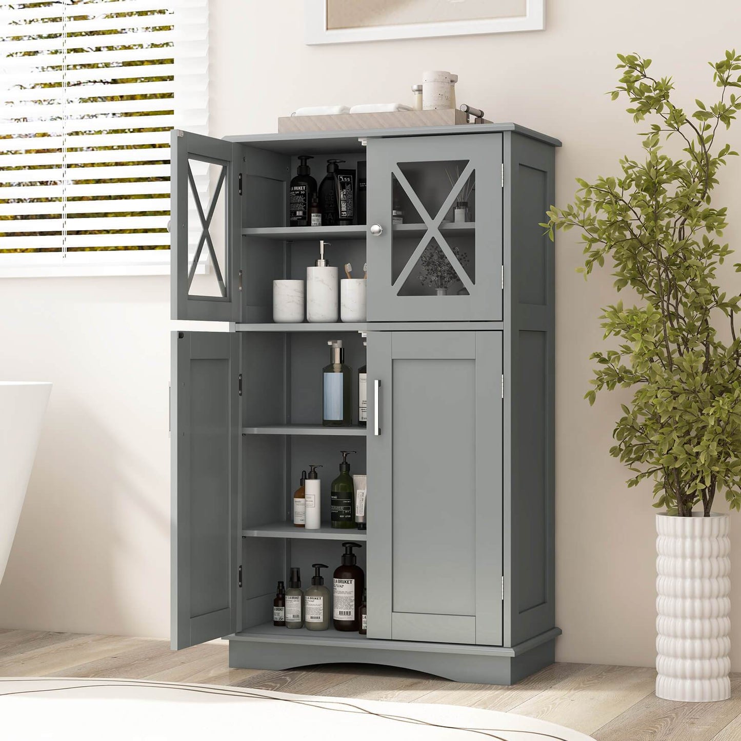Multigot Bathroom Storage Cabinet Linen Storage Cabinet with Doors and Adjustable Shelves