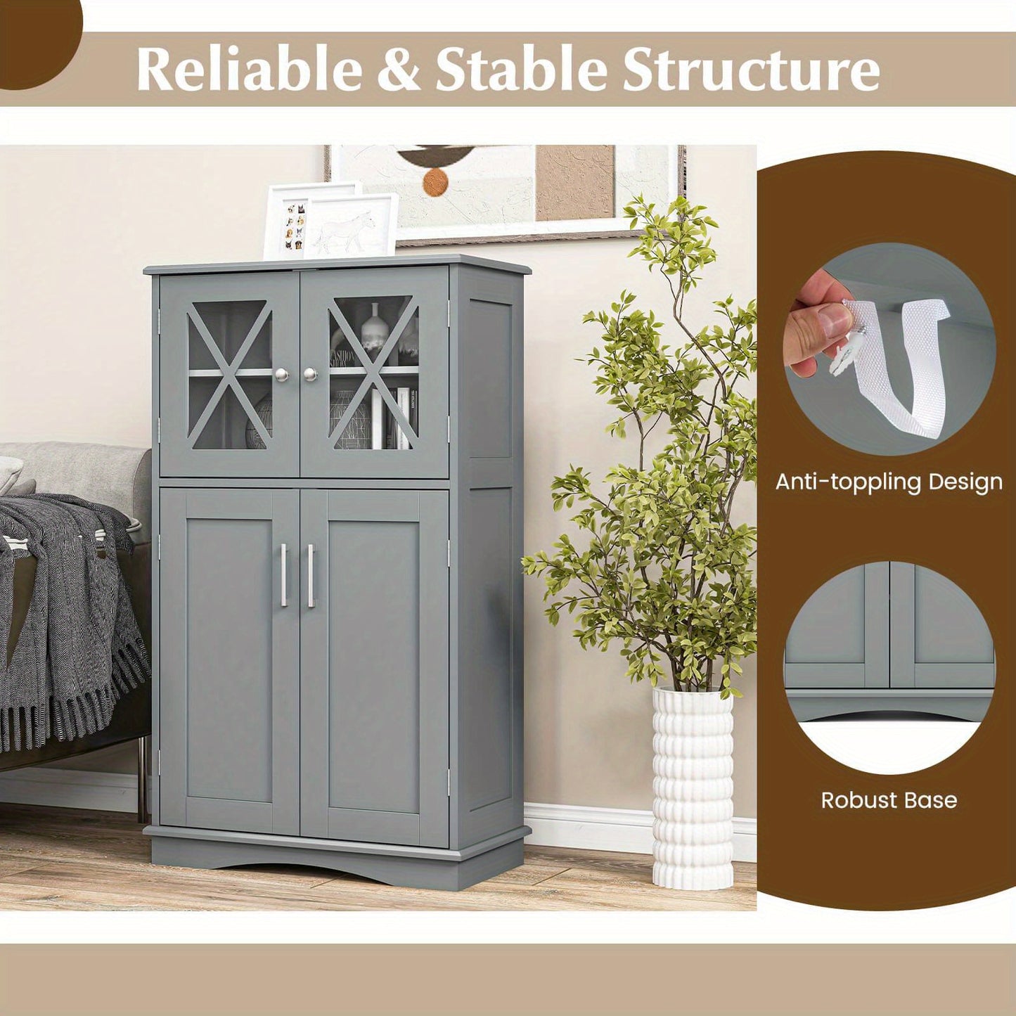 Multigot Bathroom Storage Cabinet Linen Storage Cabinet with Doors and Adjustable Shelves