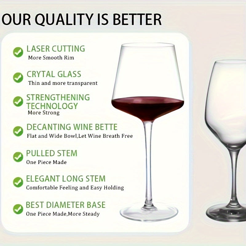 White Wine Glasses Set of 6, 18 oz Clear Hand Blown Crystal Wine Glasses Tall Long Stem Modern Wine Glasses, Unique square wine glasses with flat bottom For Cabernet, Burgundy