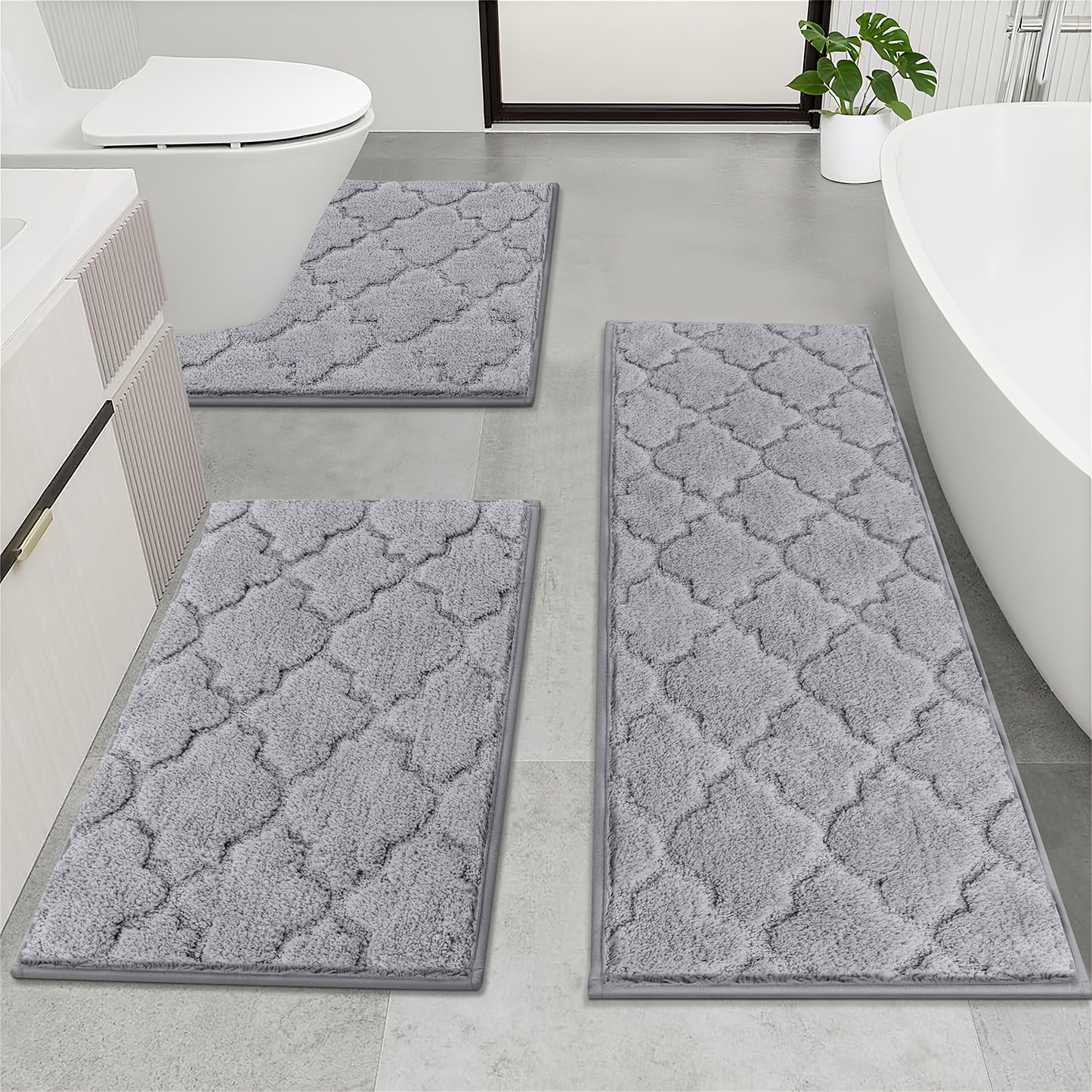 Microfiber Bath Mat Non Slip Shaggy Bathroom Rug Set 3pcs Bathroom Mat Set Super Absorbent Bath Mats for Bathroom Washable Quick-Dry Bathroom Rugs for Floor, Tub And Shower, Home Decor