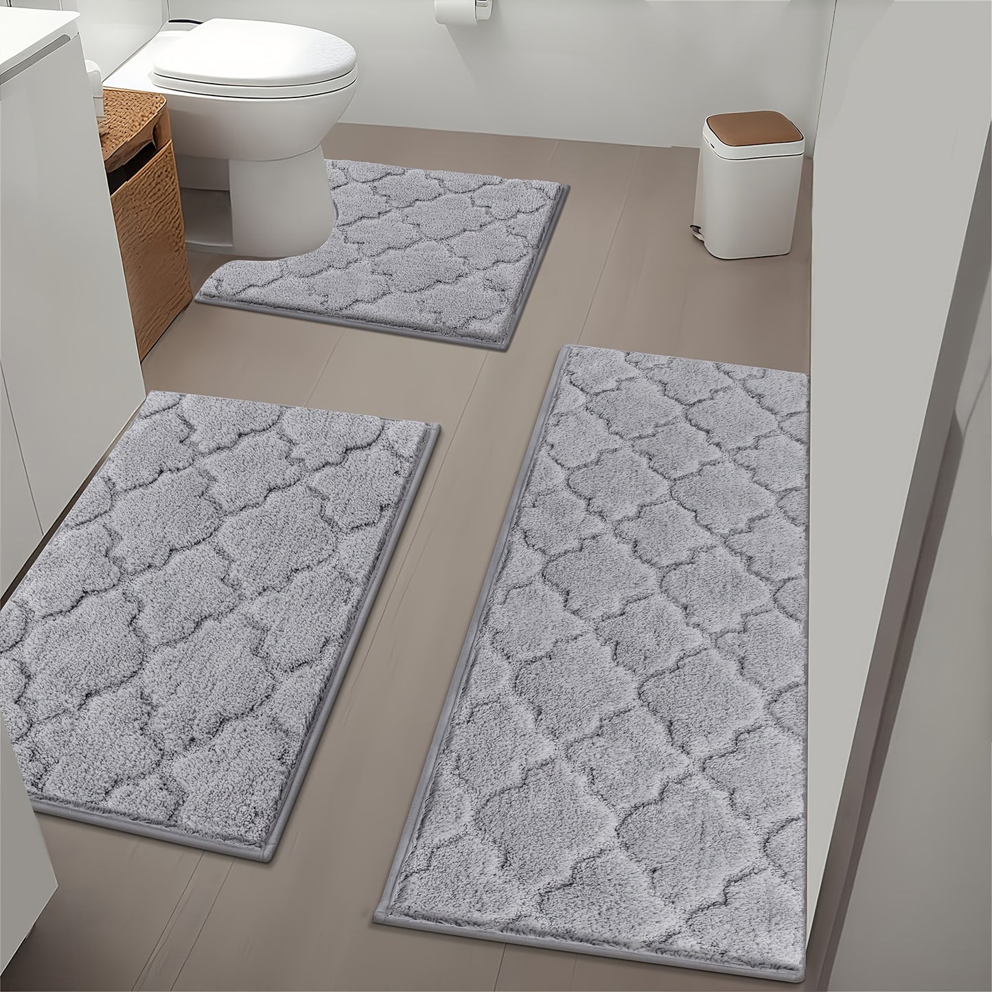 Microfiber Bath Mat Non Slip Shaggy Bathroom Rug Set 3pcs Bathroom Mat Set Super Absorbent Bath Mats for Bathroom Washable Quick-Dry Bathroom Rugs for Floor, Tub And Shower, Home Decor