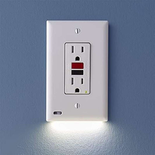 Wall Plate with LED Night Lights for GFCI Outlets | Auto On Off Sensor, Replaces Plug-In Night Light, Uncharged Power Mode