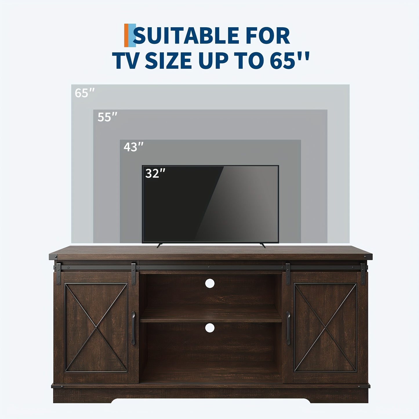 Farmhouse TV Stand And Entertainment Center for TV Up to 65 Inches with Sliding Barn Doors And Adjustable Shelf, Tv Media Console Table with Storage Cabinet for Living Room, Bedroom, Brown
