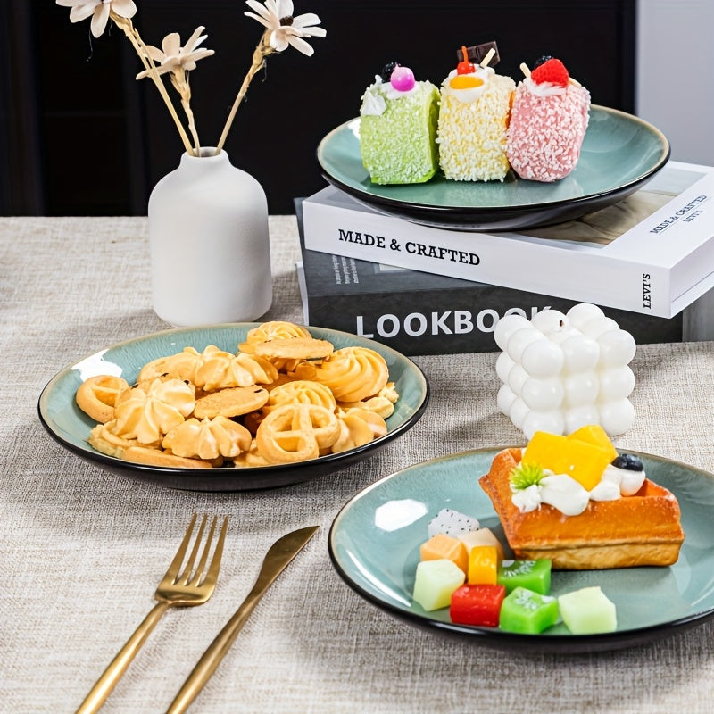 16pcs Handcrafted Kiln-transformed Green Ceramic Tableware Set, 4-person Ceramic Tableware Set - Including Dinner Plates, Salad Plates, And Cereal Bowls - Suitable For Microwave And Dishwasher, Scratch-resistant, Tableware Se