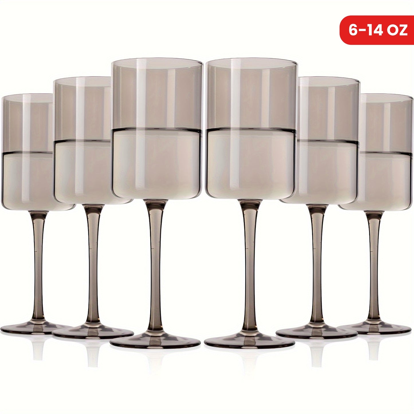 Soot Wine Glass Set (6-14 Oz) Hand Blown, Square Coloured Wine Glasses, Coloured Highball Glasses, Modern Wine Glasses Set Of 6, Wedding, Engagement, Couples, Anniversary And Christmas Eve, Christmas And Other Holiday Gifts