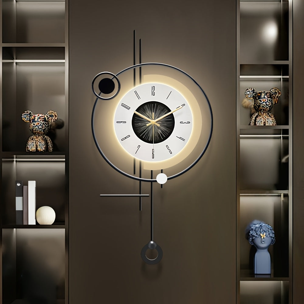 27*13in Large Modern Wall Clock with Light, Creative Silent Wall Clocks Decorative for Kitchen, Entryway, Bedroom, Office, Dinning Room, Metal Wall Decor