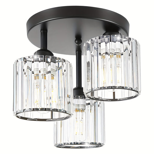 Modern 3-Light Semi Flush Mount Ceiling Chandelier - Crystal Light Fixtures with Metal Frame, Close-to-Ceiling Fixture Suitable for Kitchen, Bedroom, Hallway - Installation (Hardware Included), Not Included, E26 Base