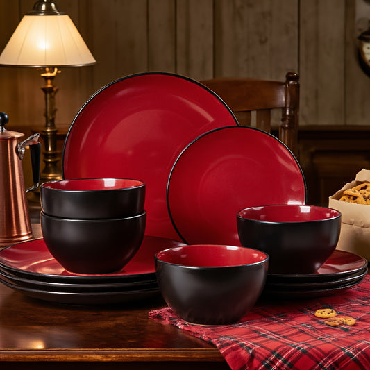 12pcs Ceramic Dinnerware Set, Multiple Plates Spaghetti Bowls Soup Bowls Dinnerware Sets, Dishwasher And Microwave Safe, Perfect for Housewarming Gifts, Parties, Weddings, Family Dinners, Modern High-End Kitchen Accessories