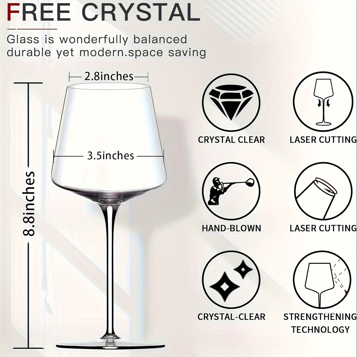 White Wine Glasses Set of 6, 18 oz Clear Hand Blown Crystal Wine Glasses Tall Long Stem Modern Wine Glasses, Unique square wine glasses with flat bottom For Cabernet, Burgundy