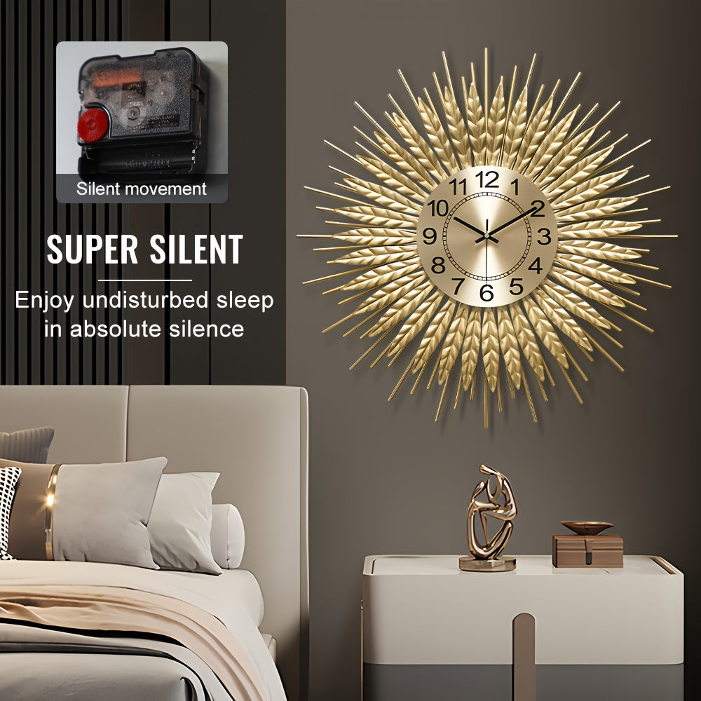 Golden Modern Silent Wall Clock For Living Room, 24 * 24 Inch Luxury Metal Decorative Wall Clocks, 3D Creative Timepiece For Home Decor Enthusiasts Perfect Gift For Housewarming Birthday