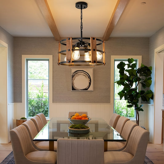 Vintage-Style Chandelier with Four Lights, Adjustable Height, Perfect for Illuminating Entryways, Kitchen Islands, Dining Areas, Living Rooms, And Bedrooms (Bulb Not Included).