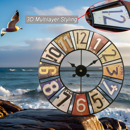 30" Retro 3D Metal Large Wall Clock, Silent Movement, For Outdoor And Indoor Use, Fashionable And Creative Timers, Home Decoration