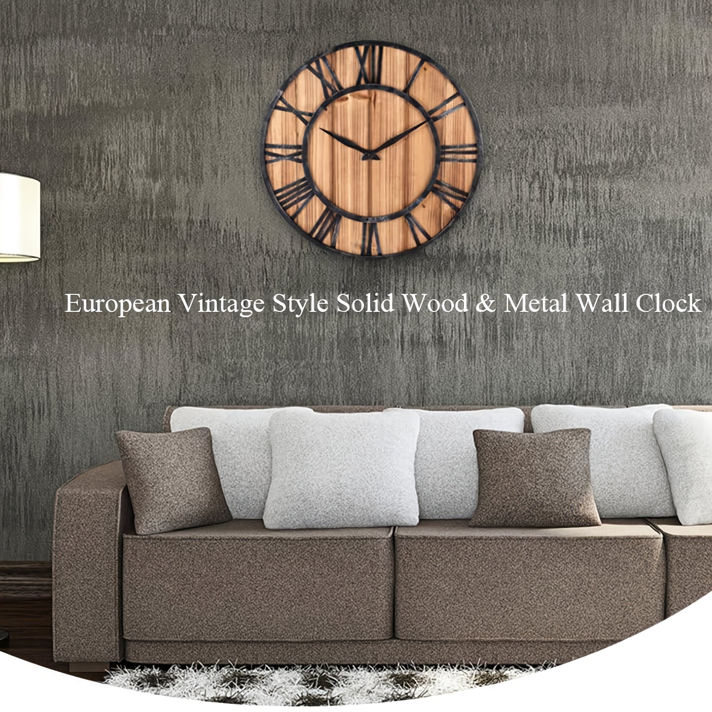 24 Inch Large Modern Farmhouse Wall Clock Rustic Wood with Metal Roman Numerals, Oversized Home Wall Hanging Decorative Clock for Office Kitchen Bedroom Living Room, Silent Battery Operated