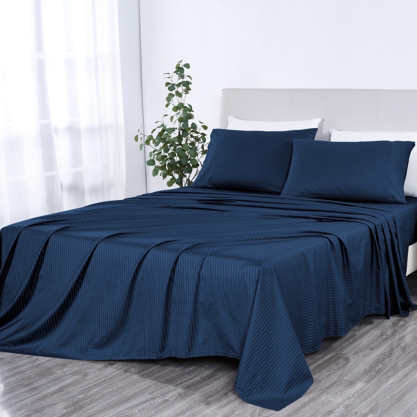 1000 Thread Count Egyptian Cotton Damask Stripe Sheet Set - Long-Lasting Quality, Durable, and Breathability for Premium Sleep